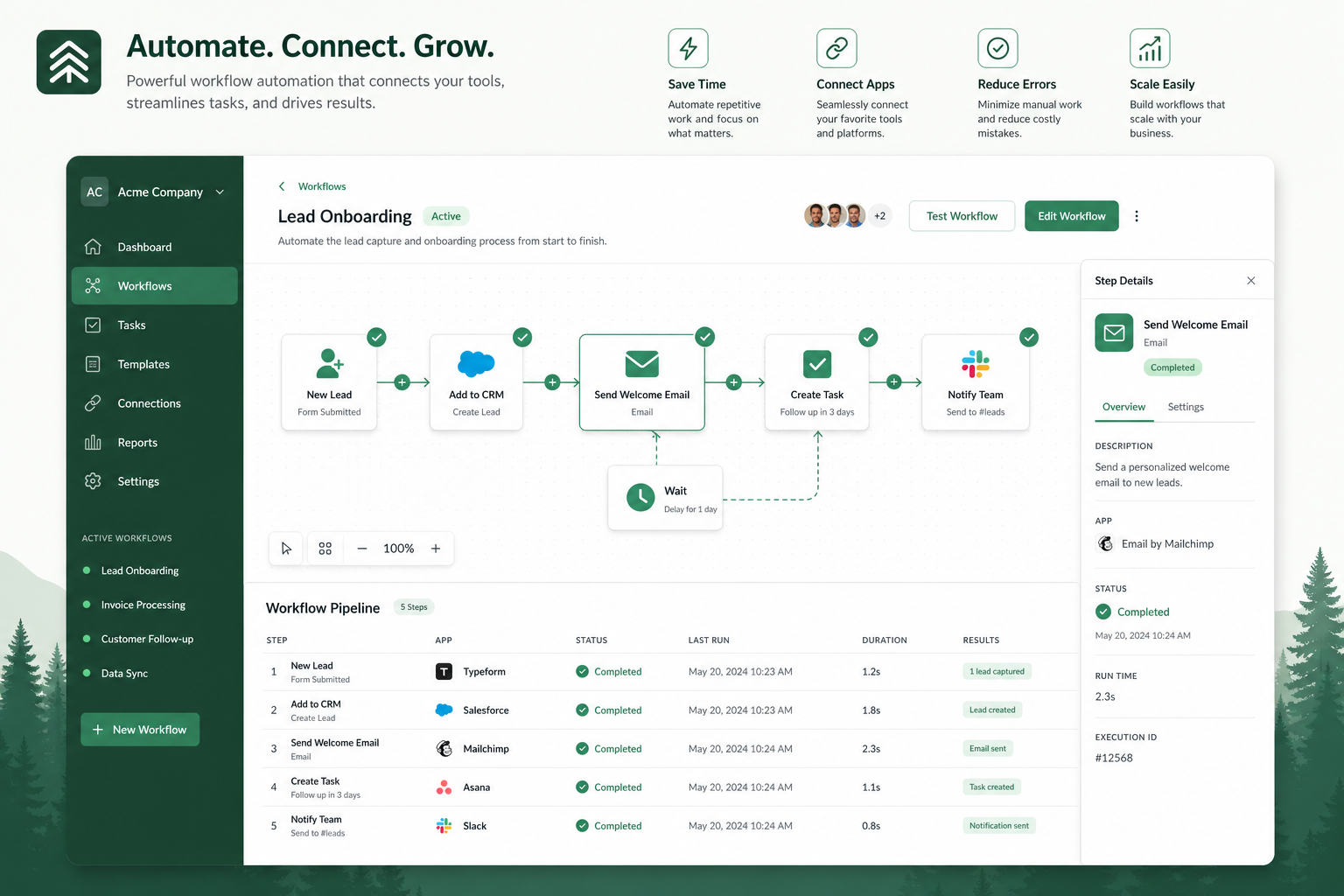 Workflow automation dashboard preview